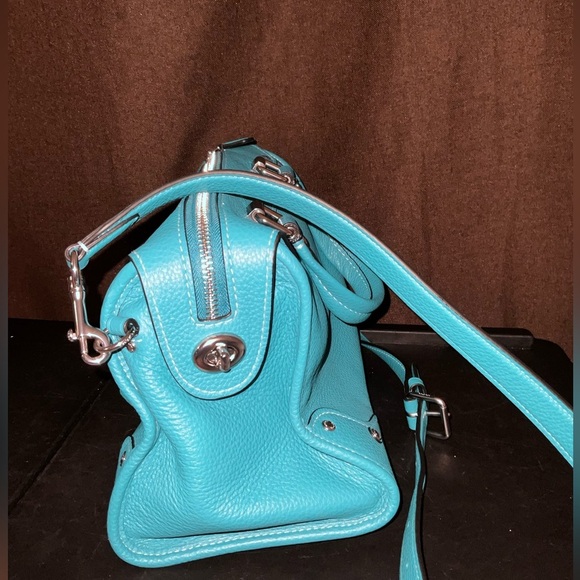 COACH MILLIE SATCHEL TEAL w/SILVER ACCENT VIRTUALLY NEW y2k RARE color pristine - Picture 10 of 17